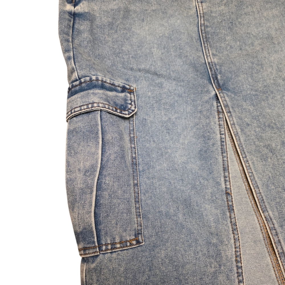 Love Fire Light Blue Denim Split Cargo Maxi Skirt Size 3 - Picture 3 of 10